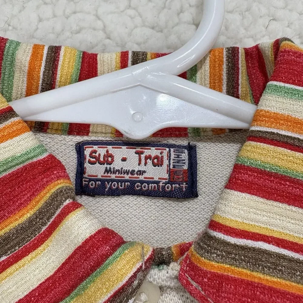 Vintage Striped‎ Hippie Boho Overalls Shortalls Set Flower Baby Girl 90s Y2K